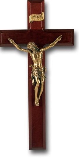 Wooden Cross With Brass Jesus Statue Church Supplies