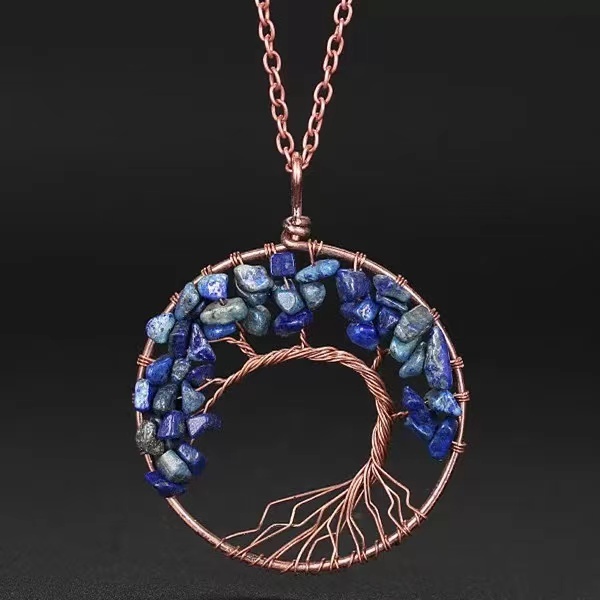 7 Chakra Tree Of Life Pendulum Necklace - 50mm Bronze Round Pendant, Natural Quartz Crystal, Unisex Jewelry For Spiritual Connection