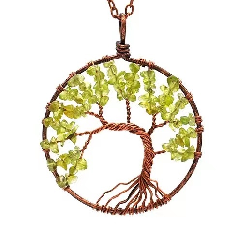 7 Chakra Tree Of Life Pendulum Necklace - 50mm Bronze Round Pendant, Natural Quartz Crystal, Unisex Jewelry For Spiritual Connection