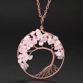 7 Chakra Tree Of Life Pendulum Necklace - 50mm Bronze Round Pendant, Natural Quartz Crystal, Unisex Jewelry For Spiritual Connection