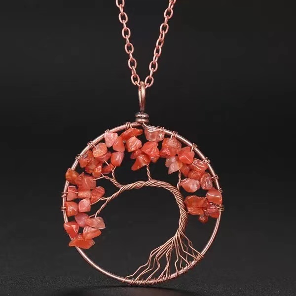 7 Chakra Tree Of Life Pendulum Necklace - 50mm Bronze Round Pendant, Natural Quartz Crystal, Unisex Jewelry For Spiritual Connection