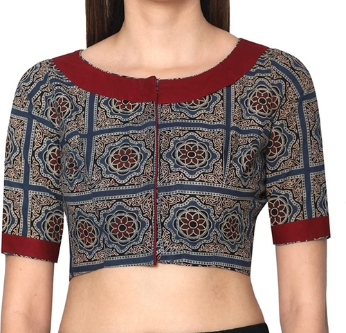 मिक्स्ड अजरख प्रिंट ब्लाउज़