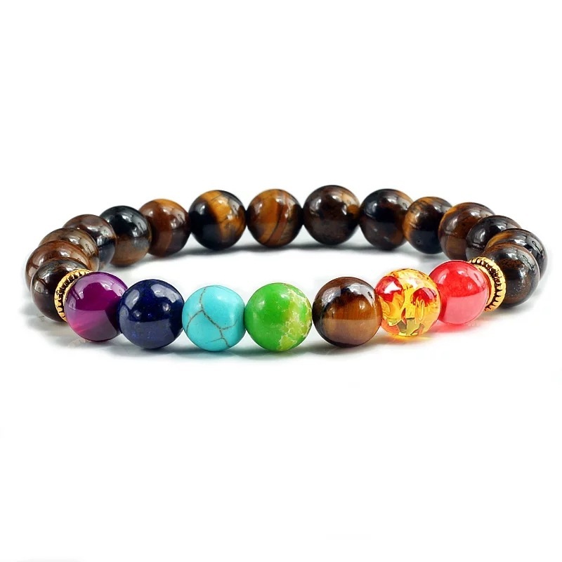 Chakra Yoga Bracelet - 8mm Tiger Eye Hematite Black Obsidian Beaded, 7 Inches Elastic Design, Unisex Stylish Accessory