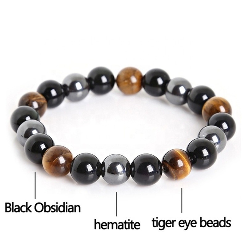 Tiger Eye Stone Triple Protection Bracelet Diameter: 4-8 Inch (In)