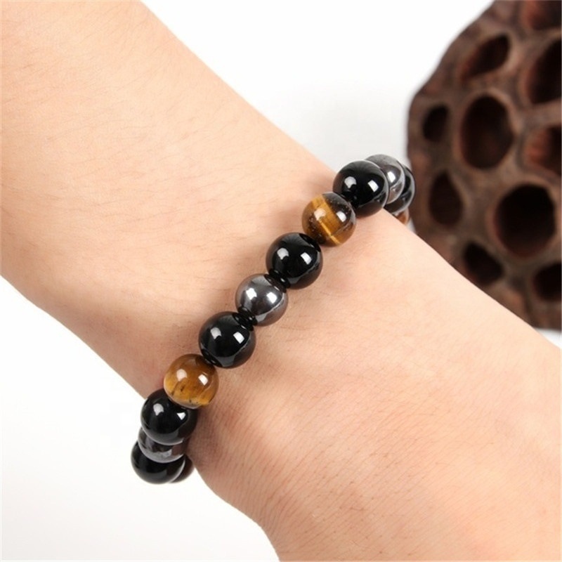 Tiger Eye Stone Triple Protection Bracelet Diameter: 4-8 Inch (In)