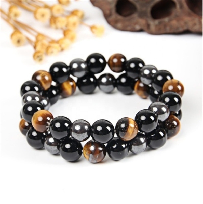 Tiger Eye Stone Triple Protection Bracelet Diameter: 4-8 Inch (In)