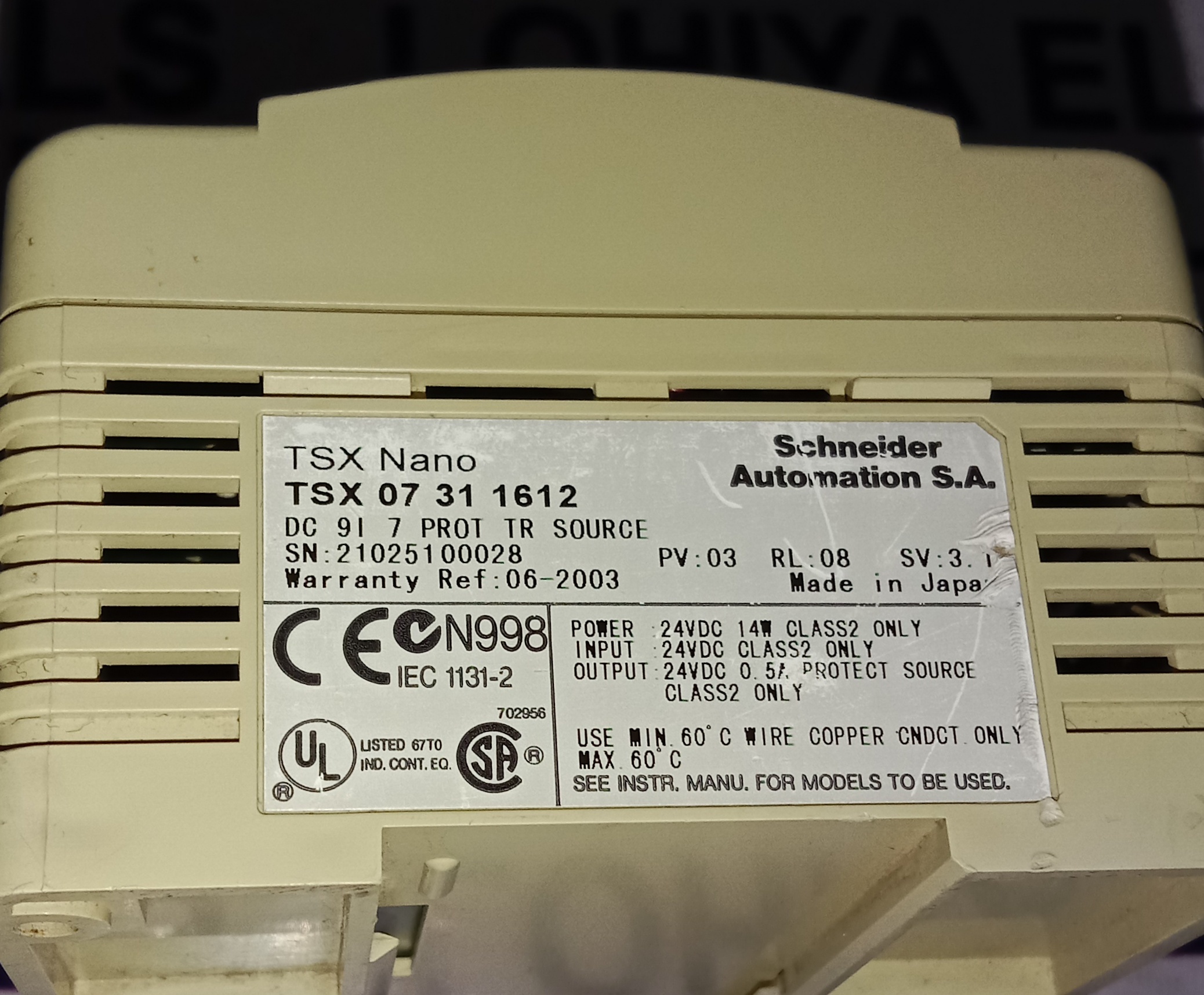 Schneider Programmable Contrllers Tsx 07 1612