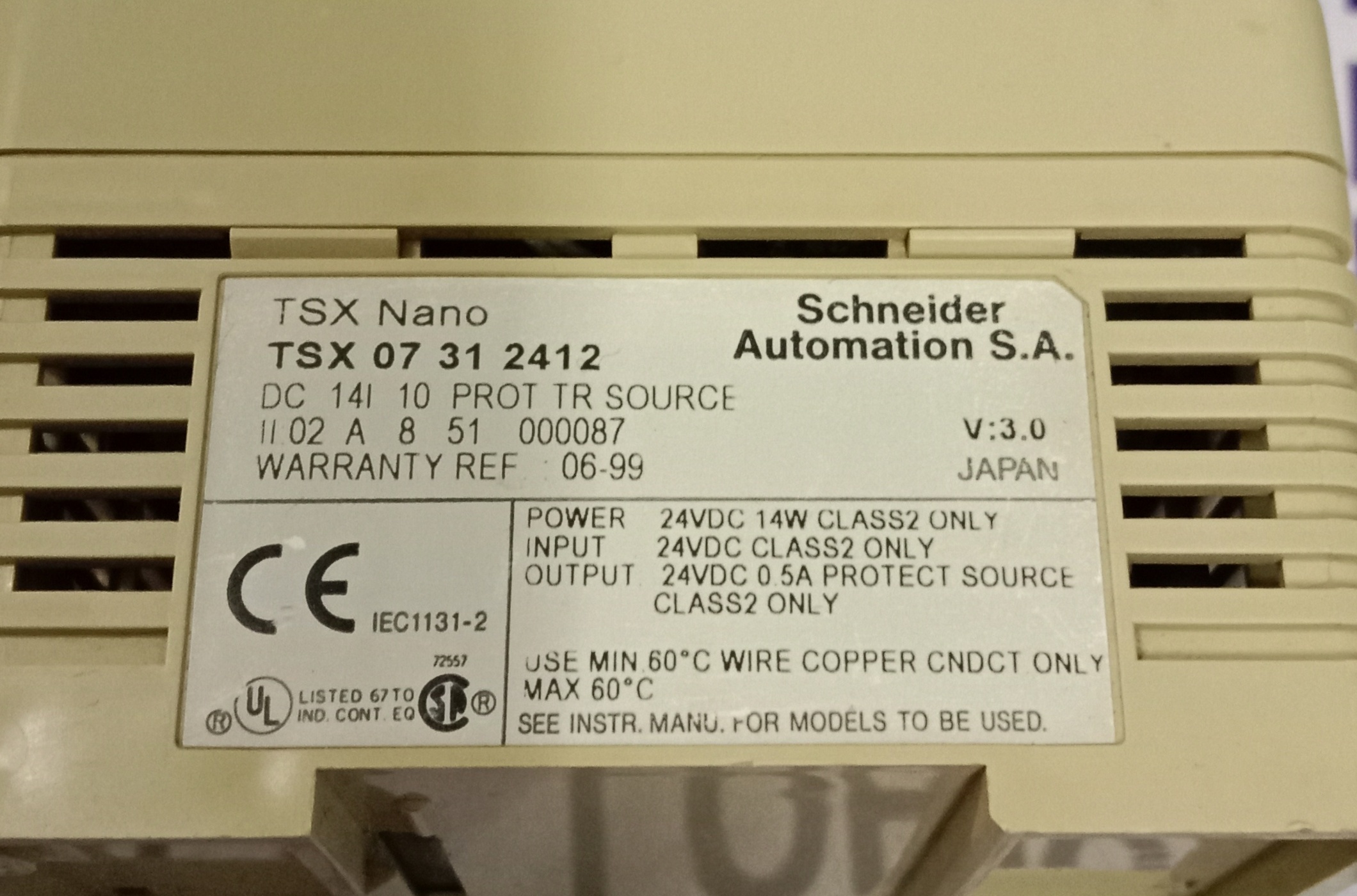 Schneider Programmable Contrllers Tsx 07 31 2412