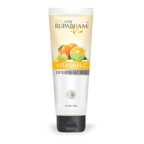 Galway Rupabham Vitamin C Exfoliating Face Wash - 100ml Wax Gel, Gentle On Skin, 100% Herbal, Organic Extracts, Suitable For All Skin Types, Promotes Clear Complexion, Hydrates With Aloe Vera, Bursting Beads of Vitamin C