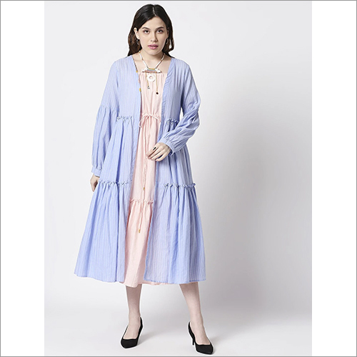 Washable Ladies Easy Breezy Dress With Striped Jacket