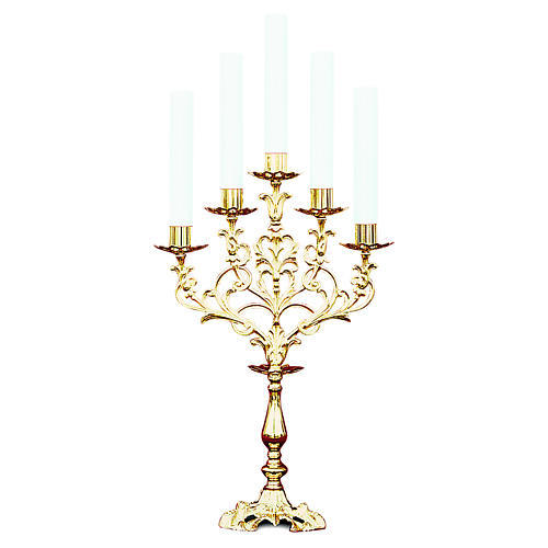 Brass Three Arm Full Engraved Candle Holder Church Supplies
