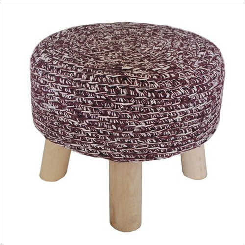Woolen Sheet Puff Stool - 16 x 25 Inch Round Wooden Design | 3 Legged, Termite Free, 2.5 kg Indoor Furniture