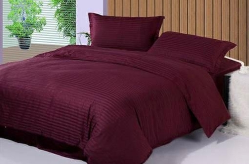Divine Overseas Cotton Bedsheet - 100% Cotton, King Size, WINE Color, 220 Thread Count | Washable, Stripe Design, Includes 2 Pillowcases