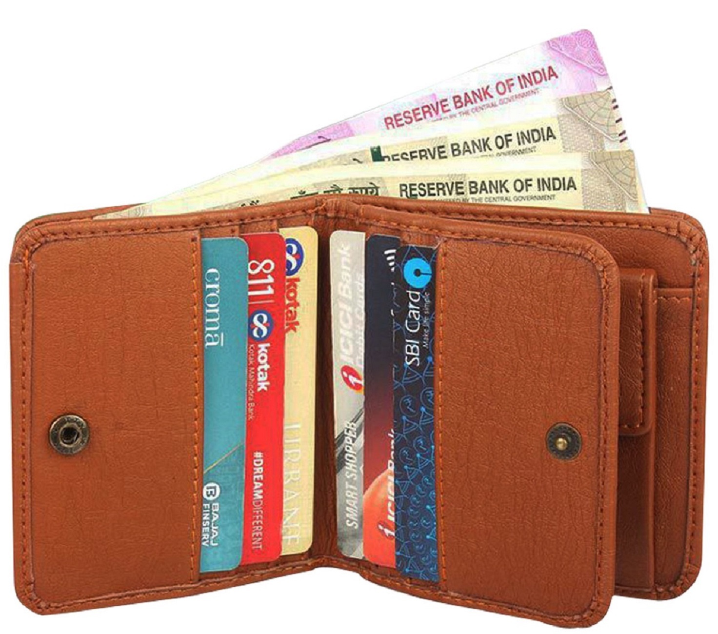 Mens Wallet Pu Leather Tan Bi-fold Gents Purse - 10 X 9.5 X 1 Inches | 2 Cash Compartments, 2 Slip Compartments, 9 Card Slots, 1 Transparent Slot, Snap Button Lock