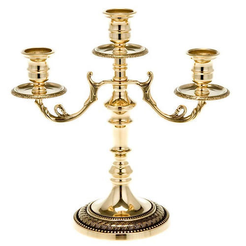 Brass Seven Arm Red Menorah Candle Holder Stand Church Supplies