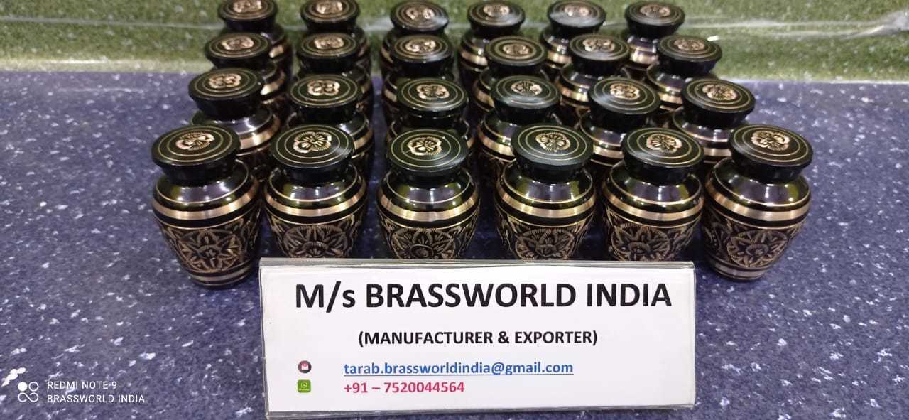 Brass Black Golden Engraved Keepsake Cremation Urn / Token Urn