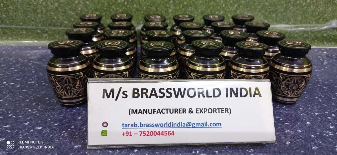 Brass Black Golden Engraved Keepsake Cremation Urn / Token Urn