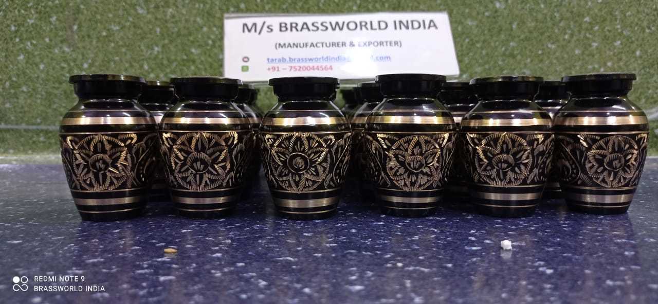 Brass Black Golden Engraved Keepsake Cremation Urn / Token Urn