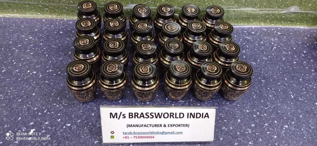 Brass Black Golden Engraved Keepsake Cremation Urn / Token Urn