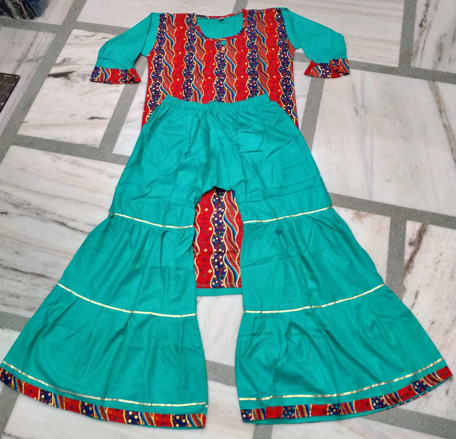 Ladies Printed Sharara Suit - Rayon Fabric, Size L/xl, Available In Vibrant Colors With Handwork Detailing | Breathable, Washable, No Fade Finish