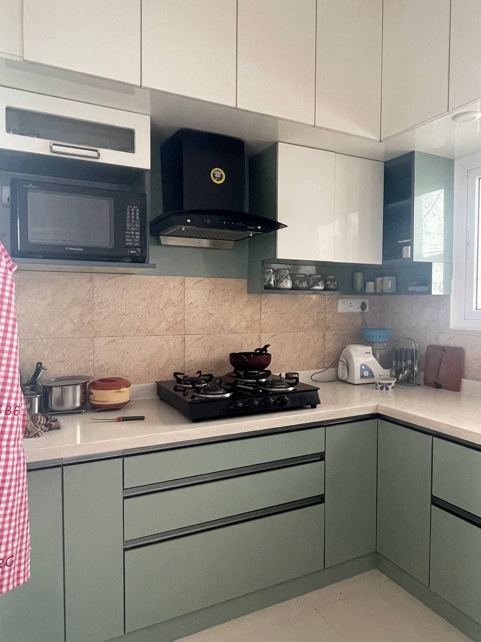 Acrylic Modular Kitchen - Marine Ply & Lacquered Mdf, Green Color, Granite Countertop | Elegant Look, Smart Layout, Space Saving Design, High Gloss & Textured Finishes