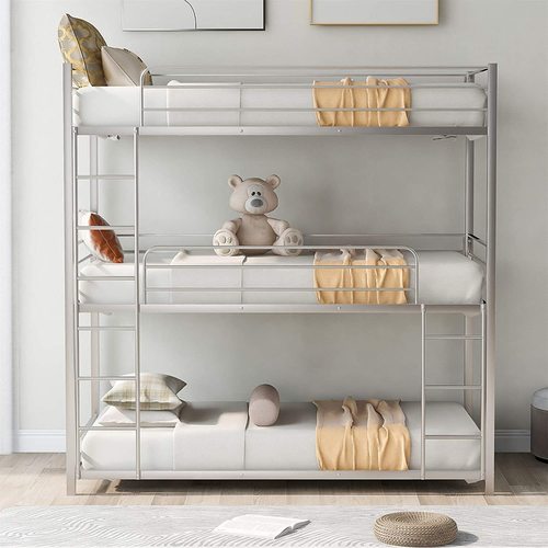 सिल्वर कलर्ड एमएस ट्रिपल बंक बेड कारपेंटर असेंबली