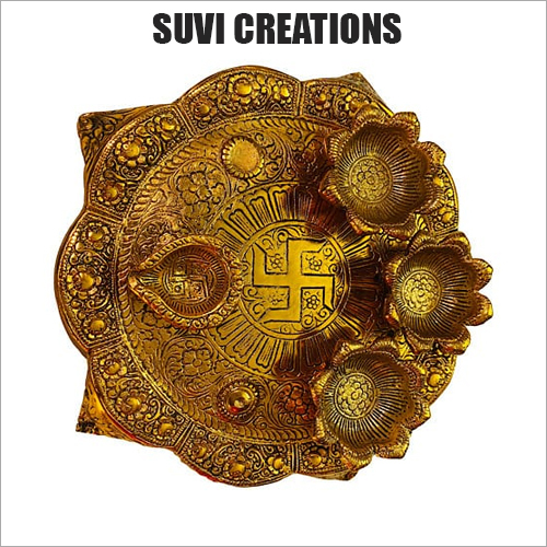 गोल्डन कोटेड पूजा थाली का आकार: विभिन्न आकार में उपलब्ध