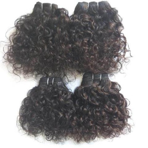 Natural Black & Brown Raw Curly Machine Weft Human Hair