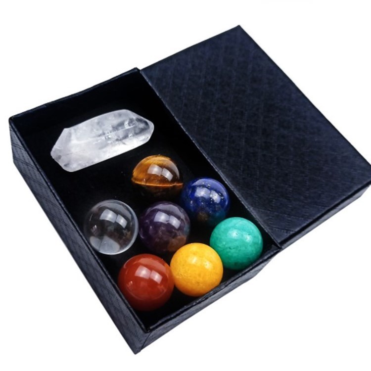 Seven Chakra Healing Stones Set - Quartz, 1.6cm Size, Natural Color | Carved Gemstone For Meditation And Feng Shui, Engraved Palm Stones With Customized Packaging