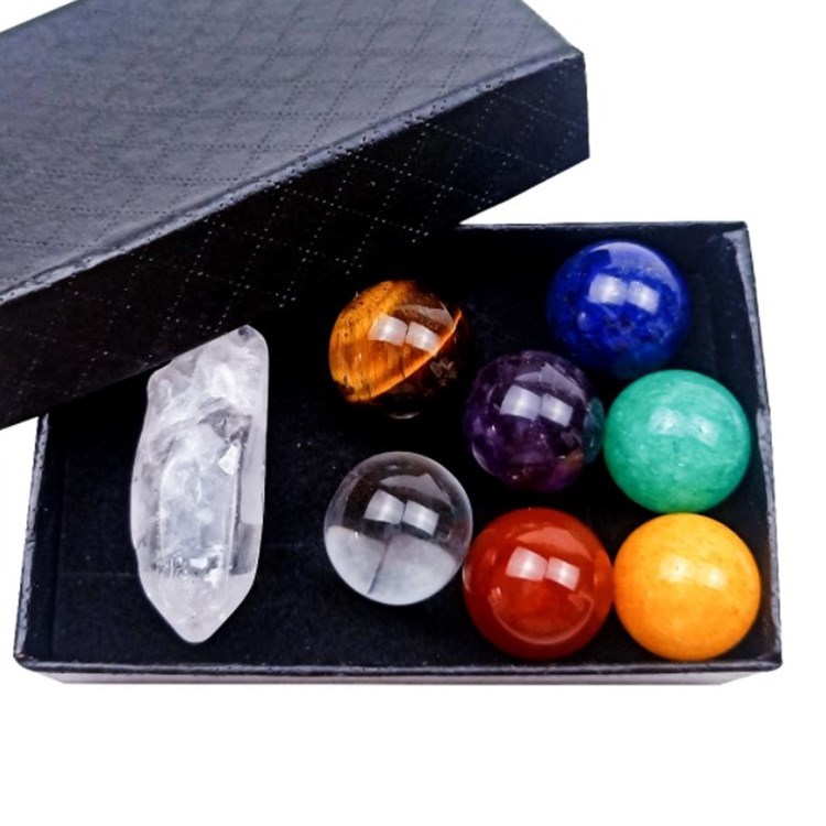 Seven Chakra Healing Stones Set - Quartz, 1.6cm Size, Natural Color | Carved Gemstone For Meditation And Feng Shui, Engraved Palm Stones With Customized Packaging