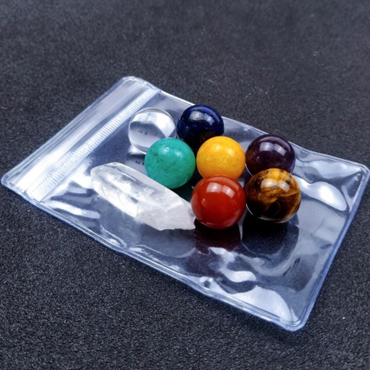 Seven Chakra Healing Stones Set - Quartz, 1.6cm Size, Natural Color | Carved Gemstone For Meditation And Feng Shui, Engraved Palm Stones With Customized Packaging