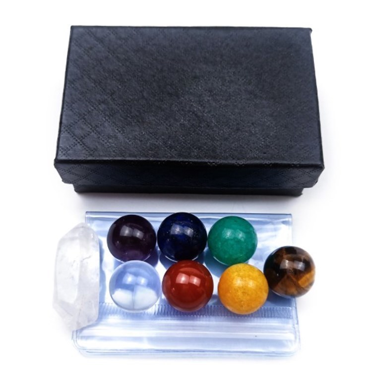 Seven Chakra Healing Stones Set - Quartz, 1.6cm Size, Natural Color | Carved Gemstone For Meditation And Feng Shui, Engraved Palm Stones With Customized Packaging