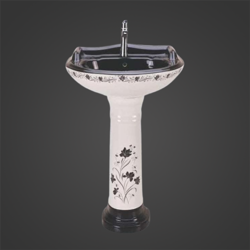 मॉडर्न लुक स्टारगोल्ड ब्लैक प्रिंटेड पेडस्टल वॉश बेसिन