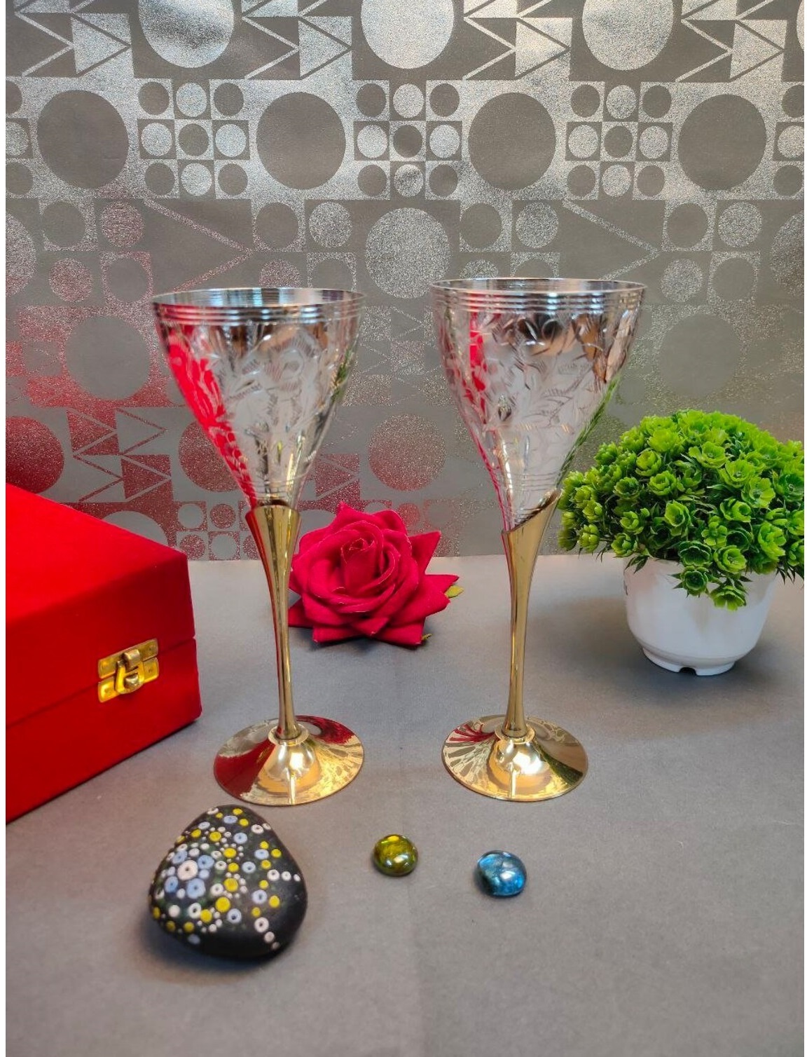 Brass Silver Engraved Goblet Church Supplies