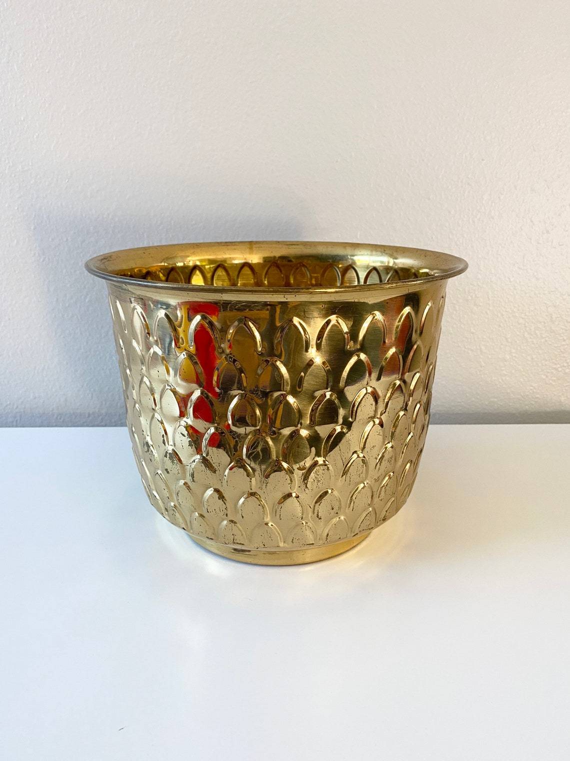 Shiny Gold Brass Hammered Planter