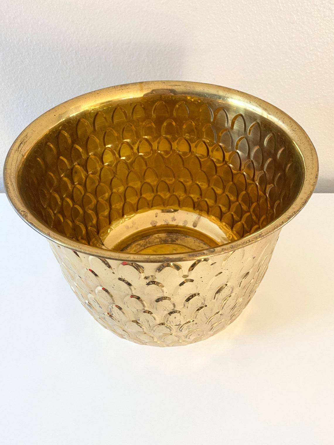 Shiny Gold Brass Hammered Planter