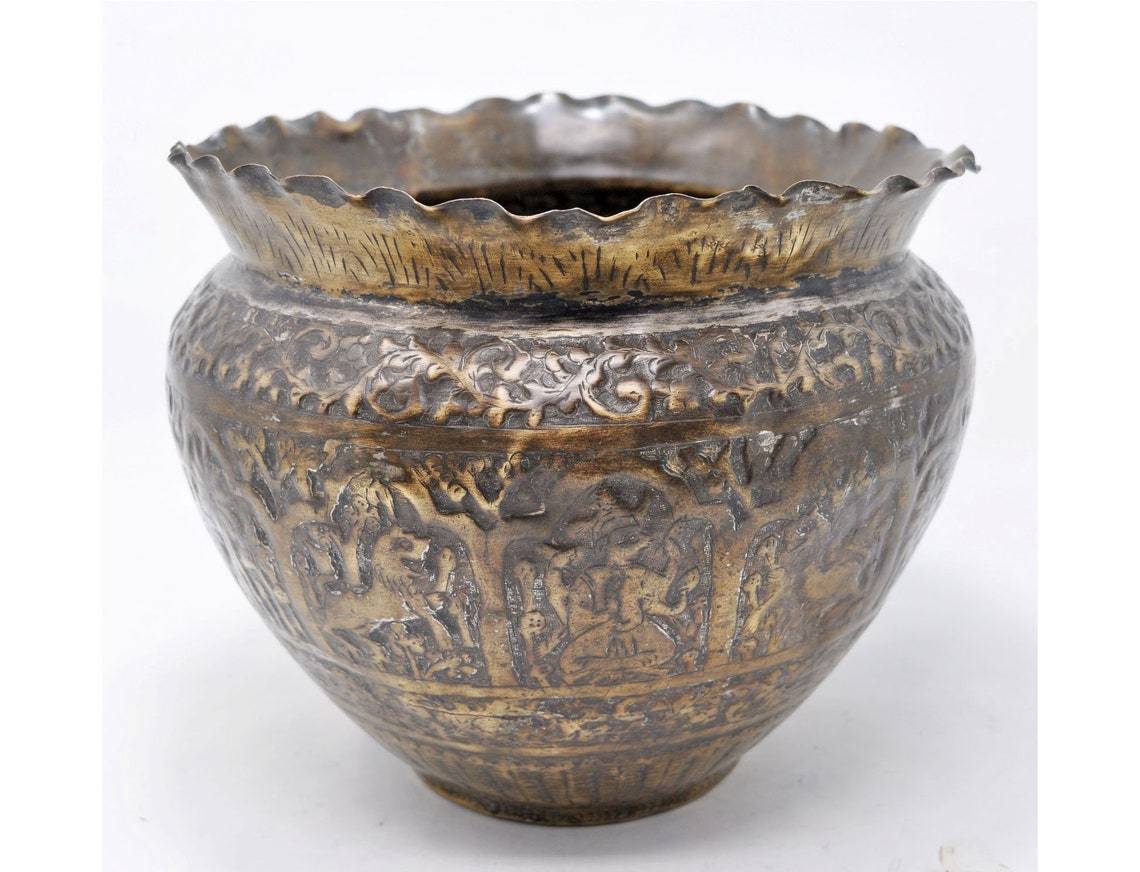 Brass Full Engraved Basket Shaped Planter