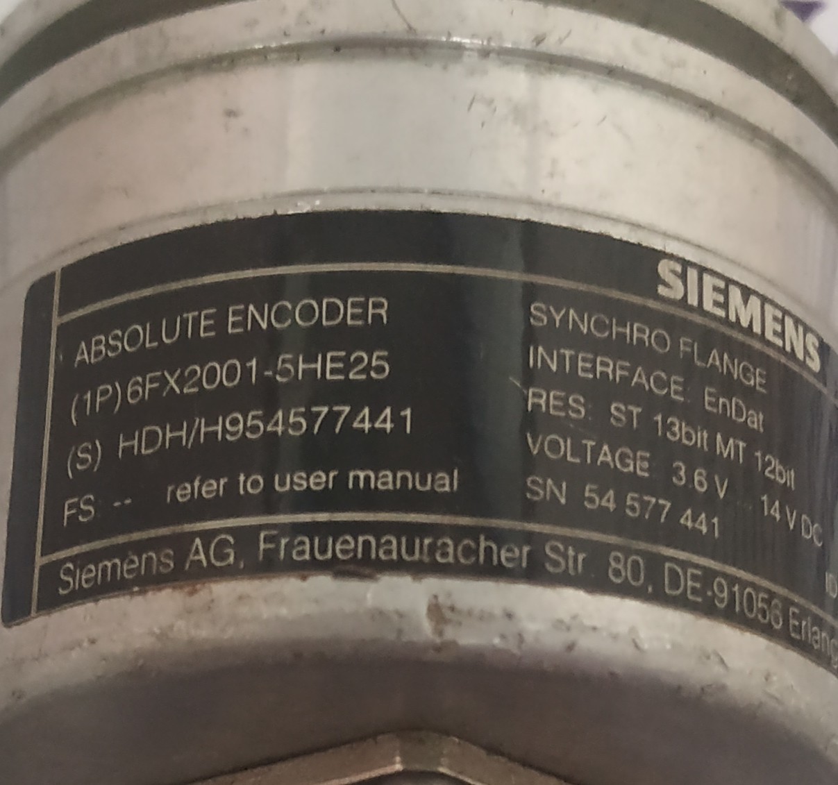 Siemens Encoder 6fx2001-5he25