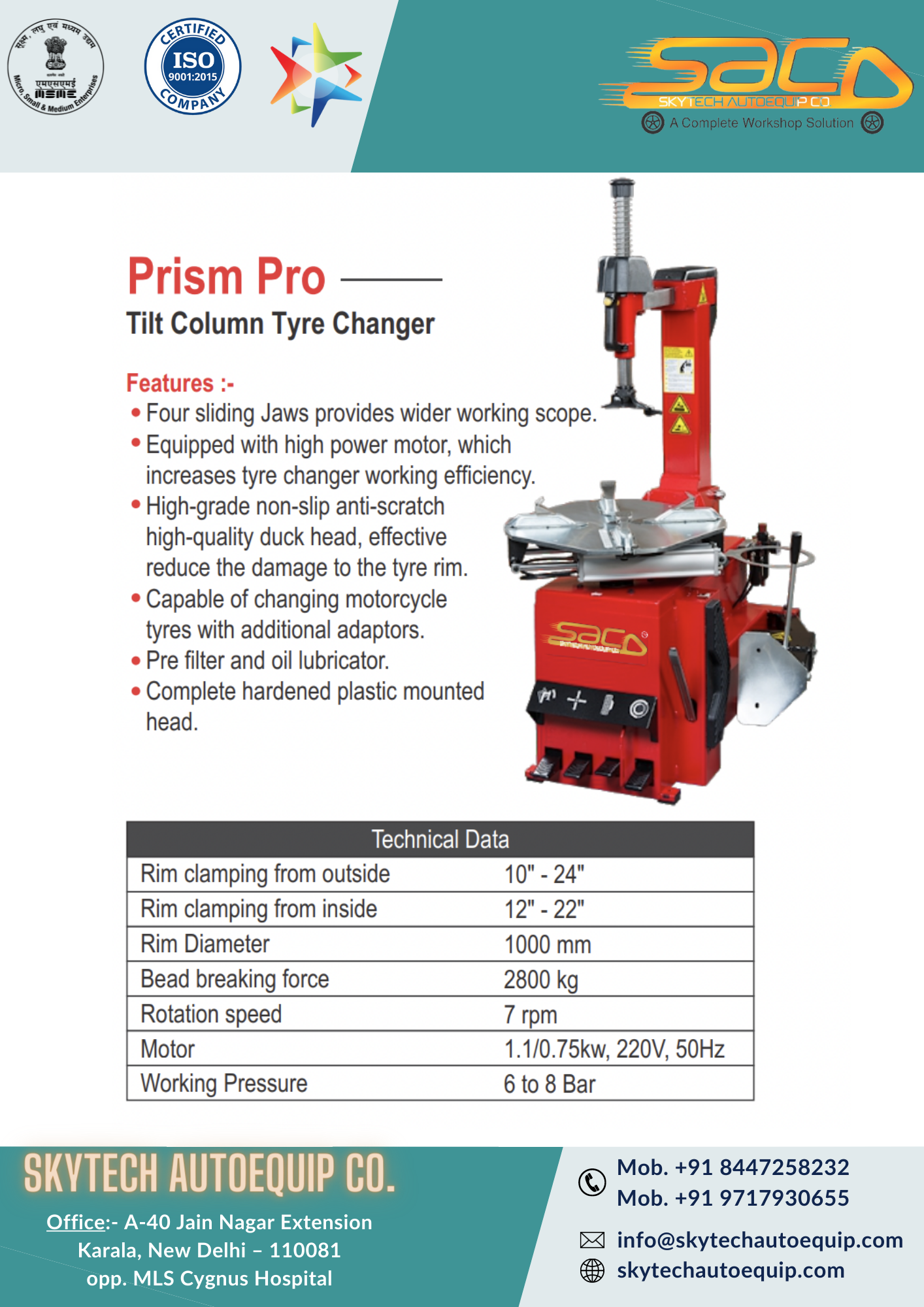 Tilt Column Tyre Changer Lifting Height: 42" Meter (M)