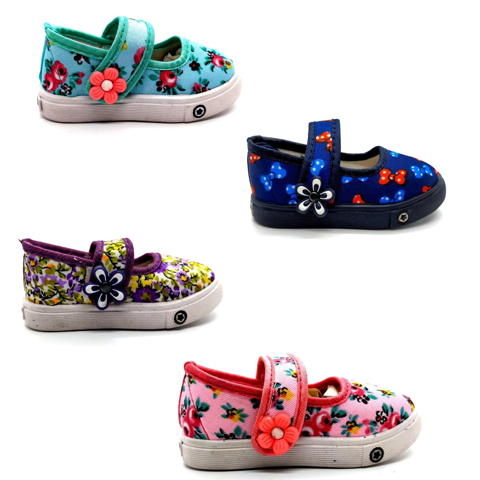 Girls Casual Belly Shoes - Canvas, Size 5-10, Multicolor | Pvc Sole, Hook And Loop Closure, Box Packing