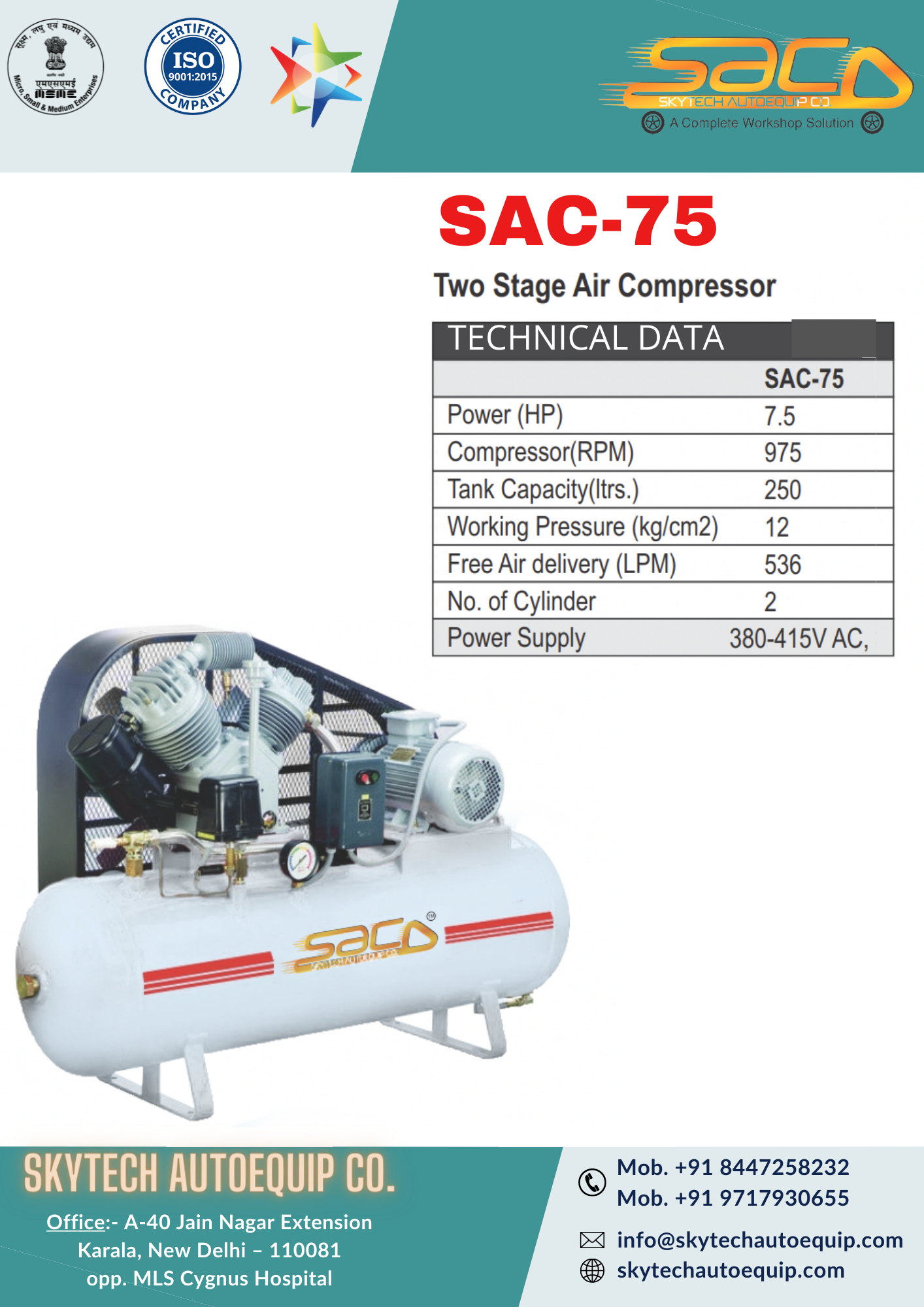 Two Stage Air Compressor(sac75) Warranty: 1