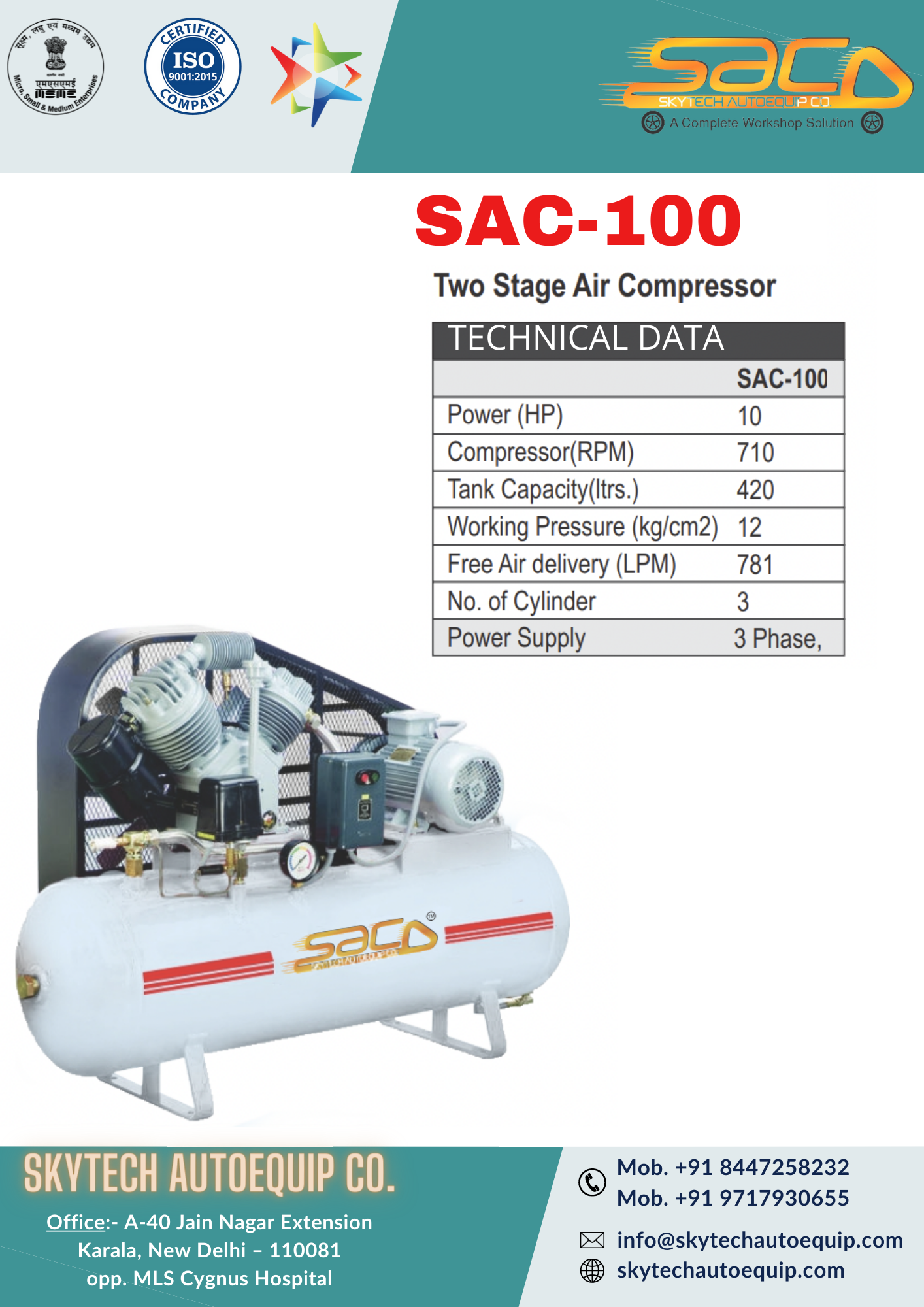 Two Stage Air Compressor(sac100) Warranty: 1