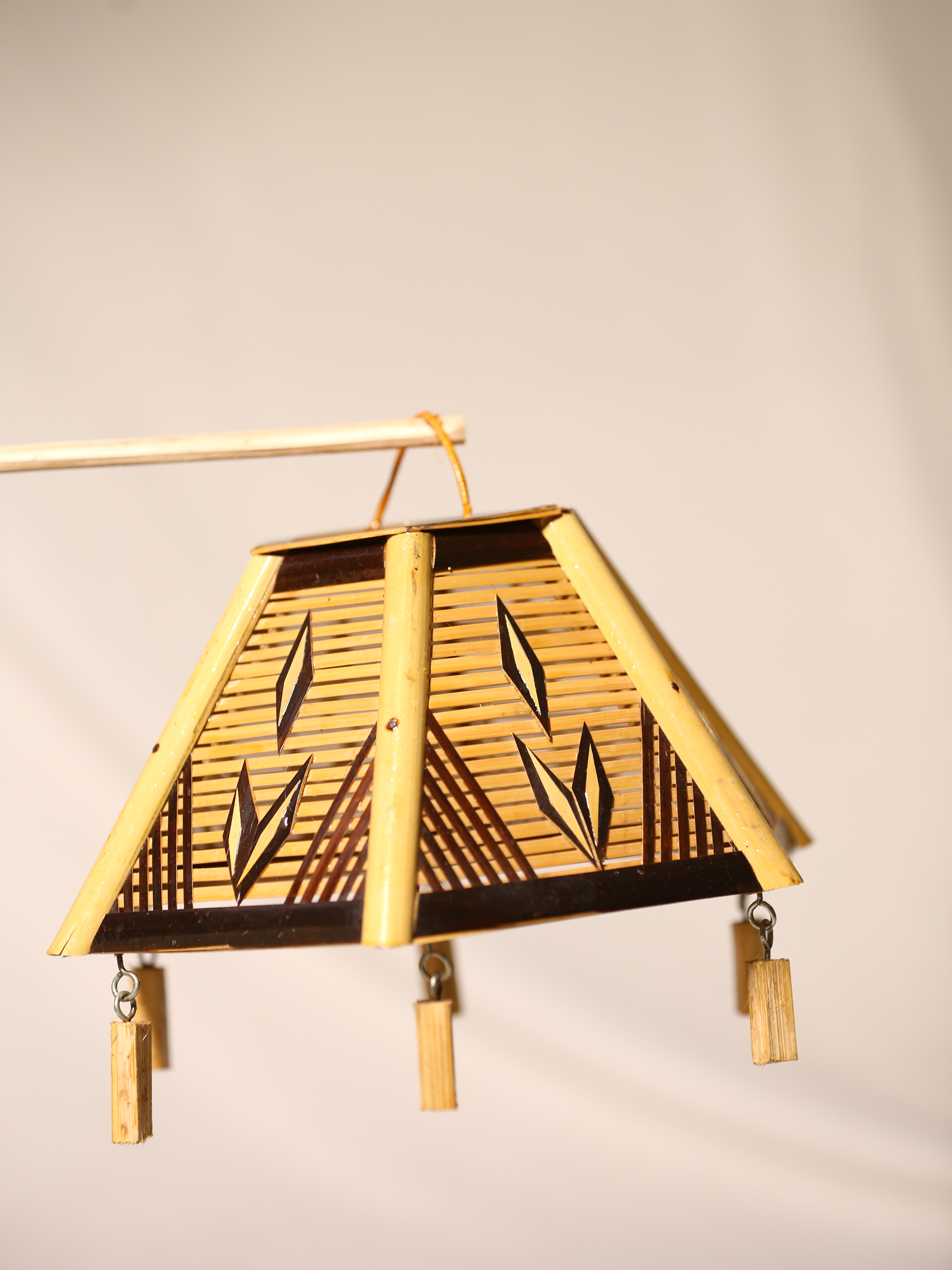 Lampshade Reducer Hex - Bamboo, Polished Finish, Wooden Color | Antique Style, Handicraft Design, 220 Grams Weight, Decorative Use
