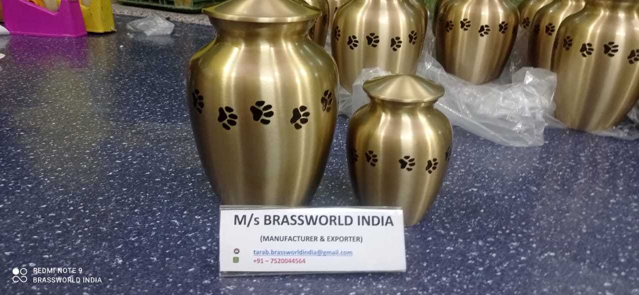 Brass Blue Heart Pet Paw Engraved Pet Cremation Urn Funeral Supplies
