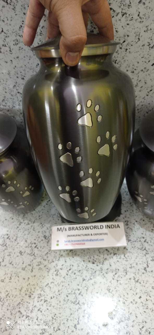 Brass Blue Shining Pet Paw Engraved Pet Odyssey Pet Cremation Urn Funeral Supplies