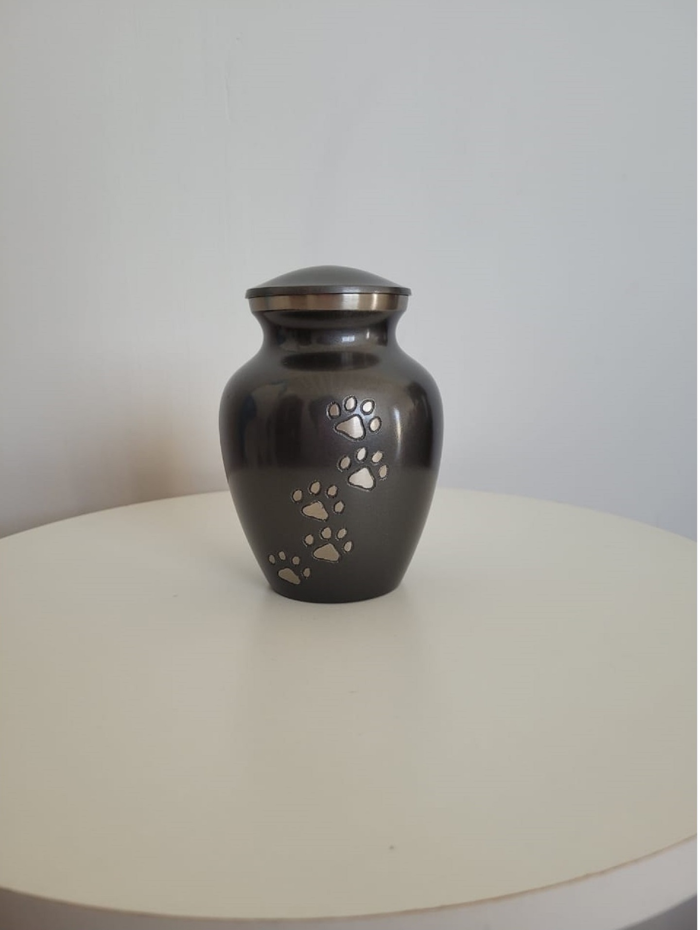 Brass Silver Paw Engraved White Pet Cremation Urn Funeral Supplies