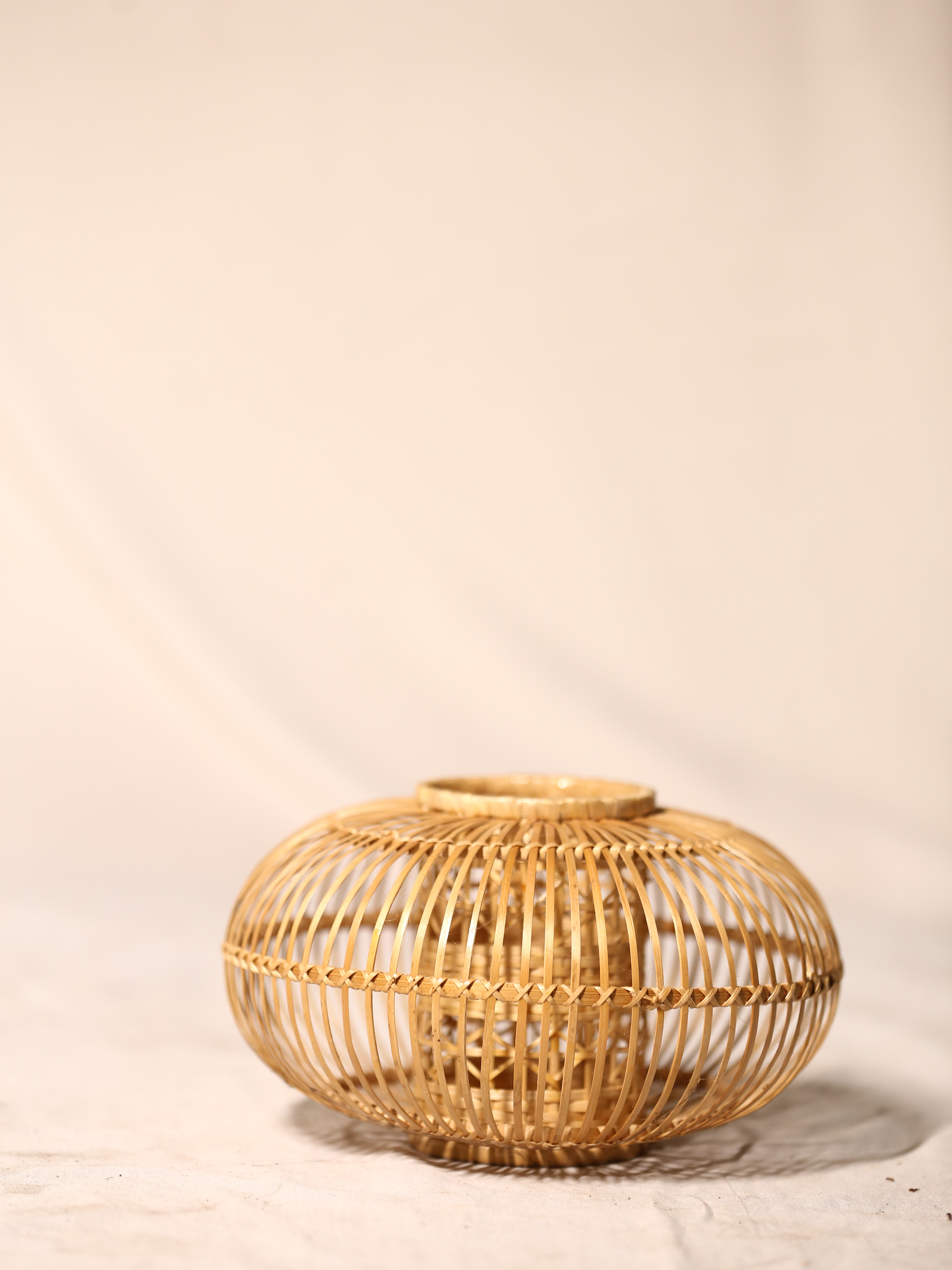 Lampshade Bamboo Round Type - Bamboo, Small Size, Wooden Color | Antique Style, Polished Finish, 70 Grams, Decorative Handicraft