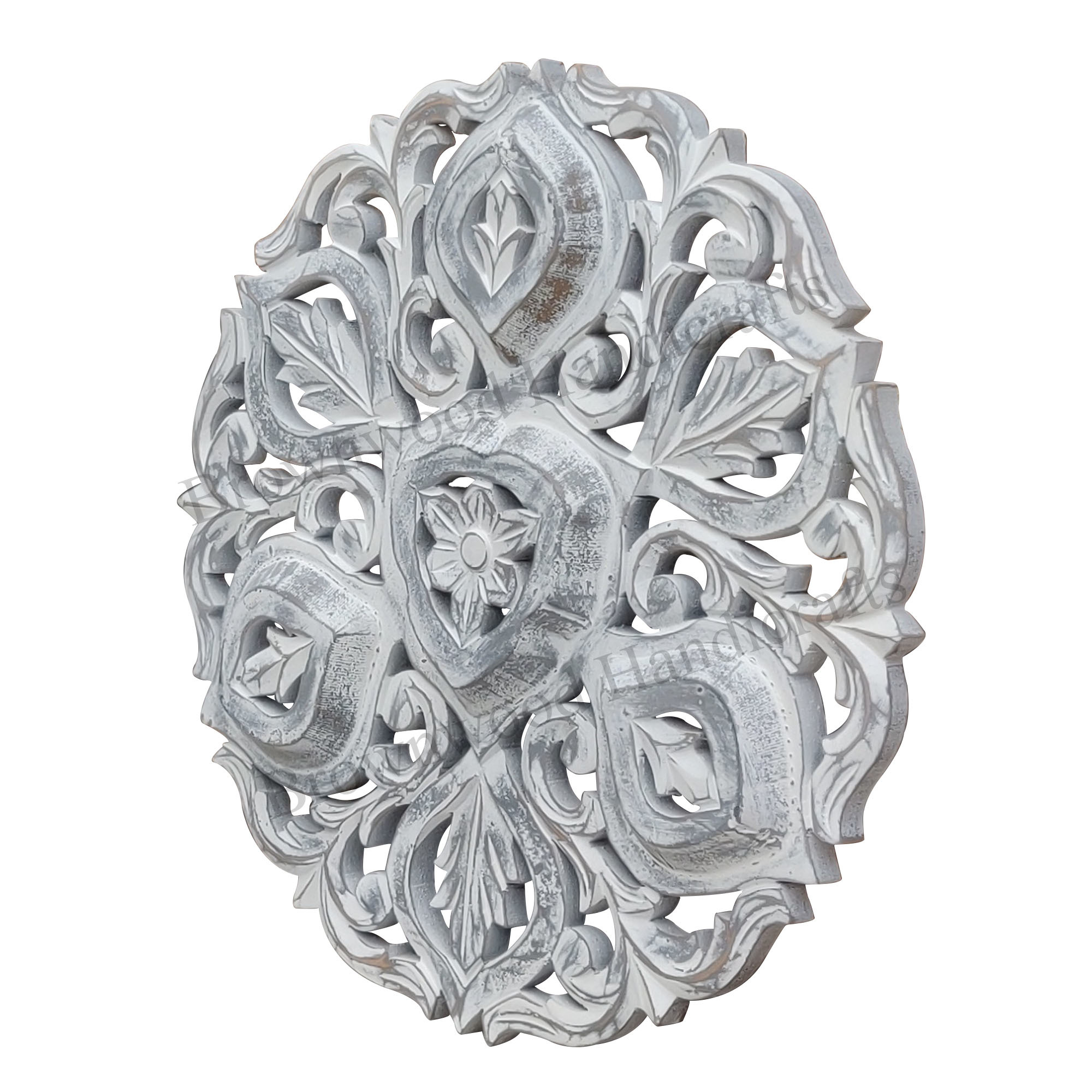 Hand Carved Mdf Wall Panel - 45 X 45 Inch | Dual White Black Antique Finish, Beautiful Round Shape, 15 Mm Thickness