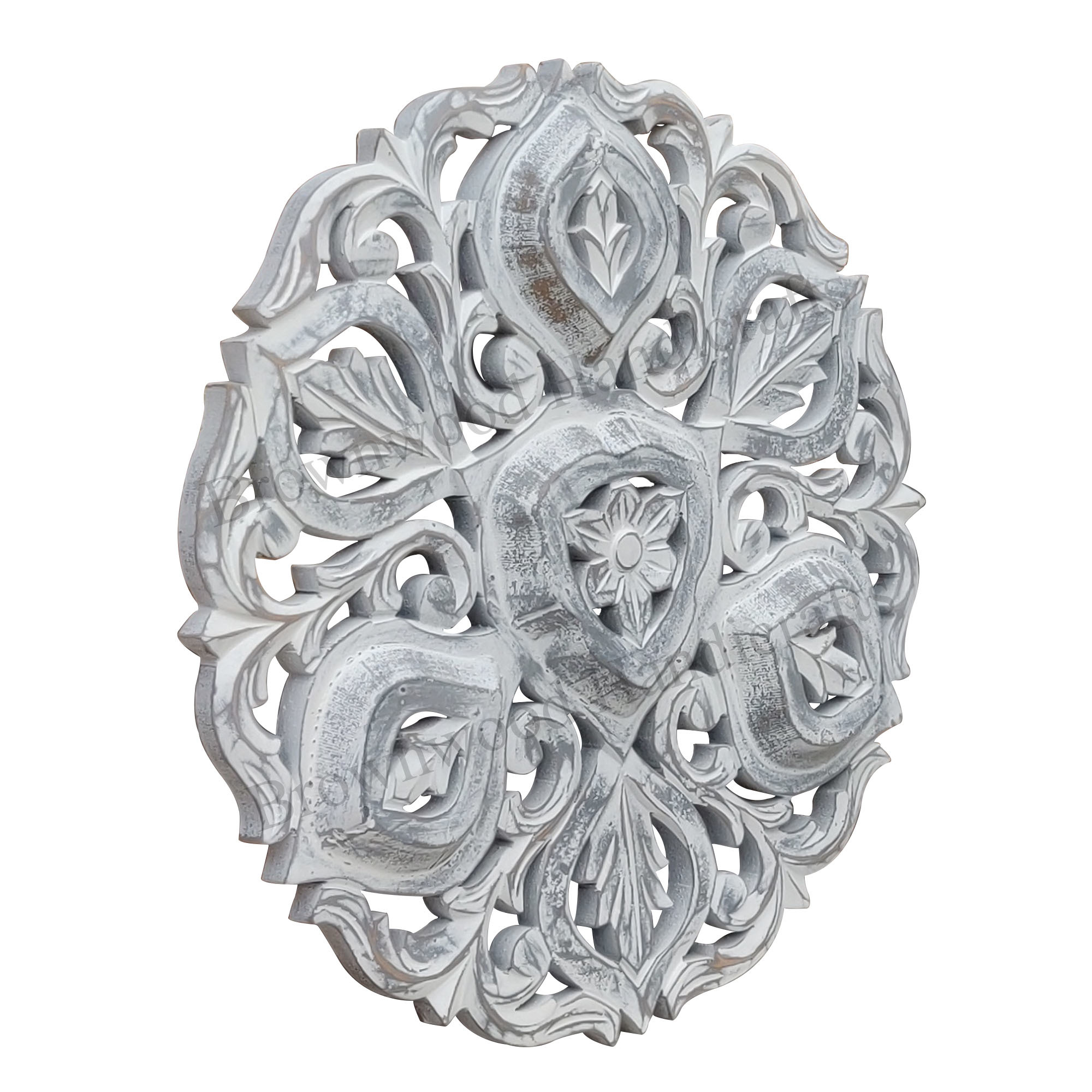 Hand Carved Mdf Wall Panel - 45 X 45 Inch | Dual White Black Antique Finish, Beautiful Round Shape, 15 Mm Thickness