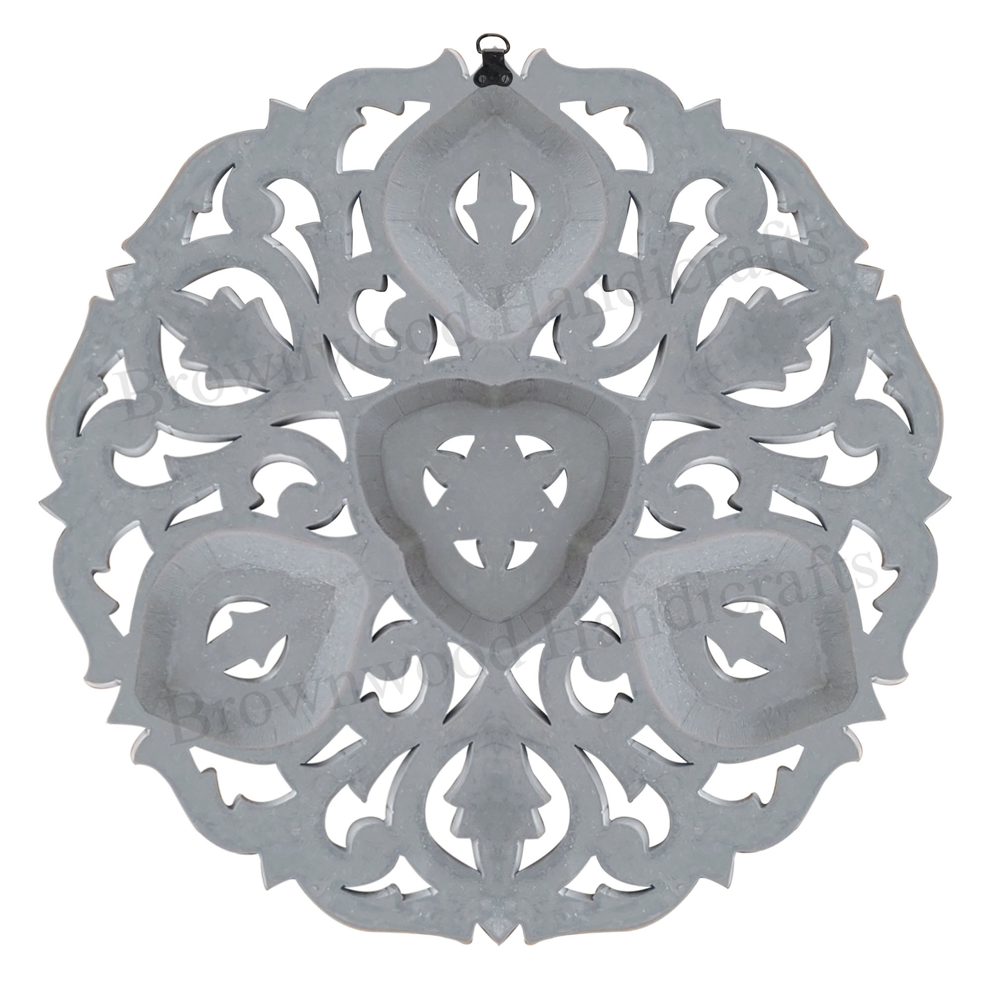 Hand Carved Mdf Wall Panel - 45 X 45 Inch | Dual White Black Antique Finish, Beautiful Round Shape, 15 Mm Thickness